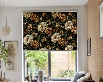 Cortina enrollable opaca con rosas florales oscuras - Diseño vintage de lujo