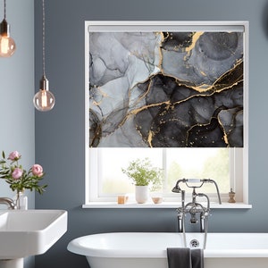 Dark Gold Marble Roller Shades, Seamless Marble Blackout Roller Blinds , Black Gold  Window Shades, Printed Luxury Roller Shades