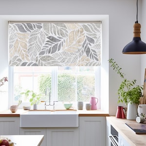 Fern Botanical Roller Shades, Leaf Boho Blackout Roller Blinds , Beige Window Shade, Printed Roller Shade, French Door Shade