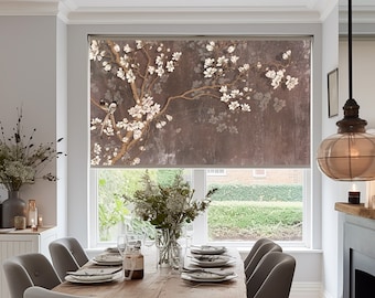 Chinoiserie Roller Blind: Vintage Bird Print, Custom Window Treatment