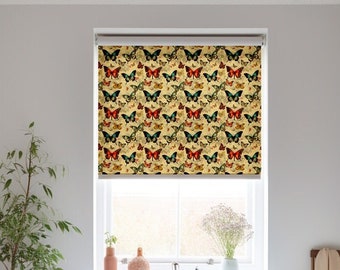Butterfly Print Roller Shade: Beige Blackout Window Blind