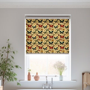 Butterfly Roller Shades, Butterflies Window Shade, Blackout Roller Blinds, Printed Roller Shade, Beige Roller Blinds Windows