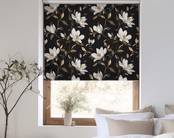 Blackout Roller Shade: Gold Lily Pattern, Luxury Window Blind