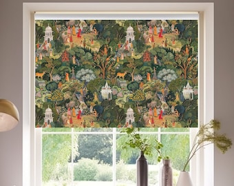 Lush Jaipur Garden Roller Blinds, Vibrant Green Personalized Shades for Door, Indian Desing Custom Roller Blinds, Roller Curtains