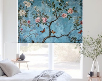 Floral Trees Roller Shade: Botanical Butterfly Window Treatment