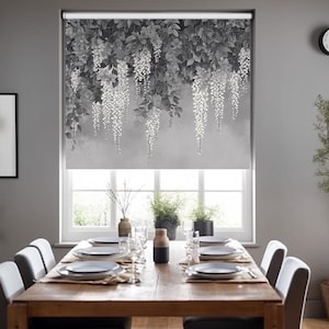 Gray Floral Roller Blind: Botanical Window Shade
