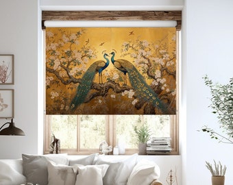 Chinoiserie Roller Blinds, Vintage Birds Roller Shades for Door, Custom Window Shades for Kitchen, Roller Curtains, Roller Blinds