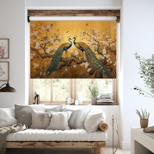 Chinoiserie Peacock Roller Blind: Vintage Bird Window Shade