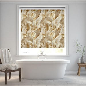 Gold Fern Leaf Blackout Roller Shade: Botanical Window Blind