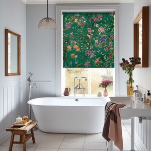 Green Backround Floral Roller Blinds, Colorful Floral Personalized ...