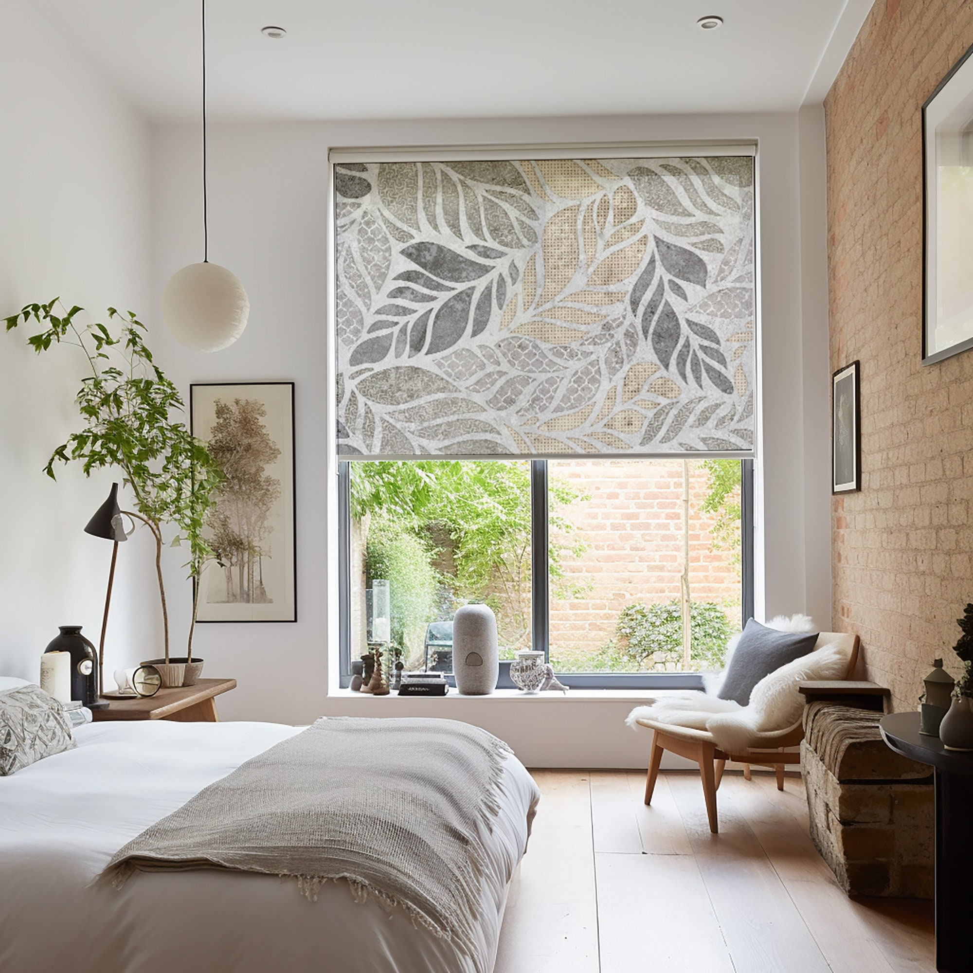 Fern Botanical Roller Shades, Leaf Boho Blackout Roller Blinds , Beige ...