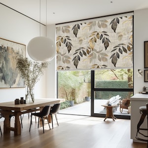 Leaf Print Blackout Roller Shade: Beige Botanical Window Blind