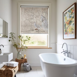 Luxury White Chinoiserie Roller Blinds, Beige Backround Birds Pattern Roller Shades, Custom Boho ...