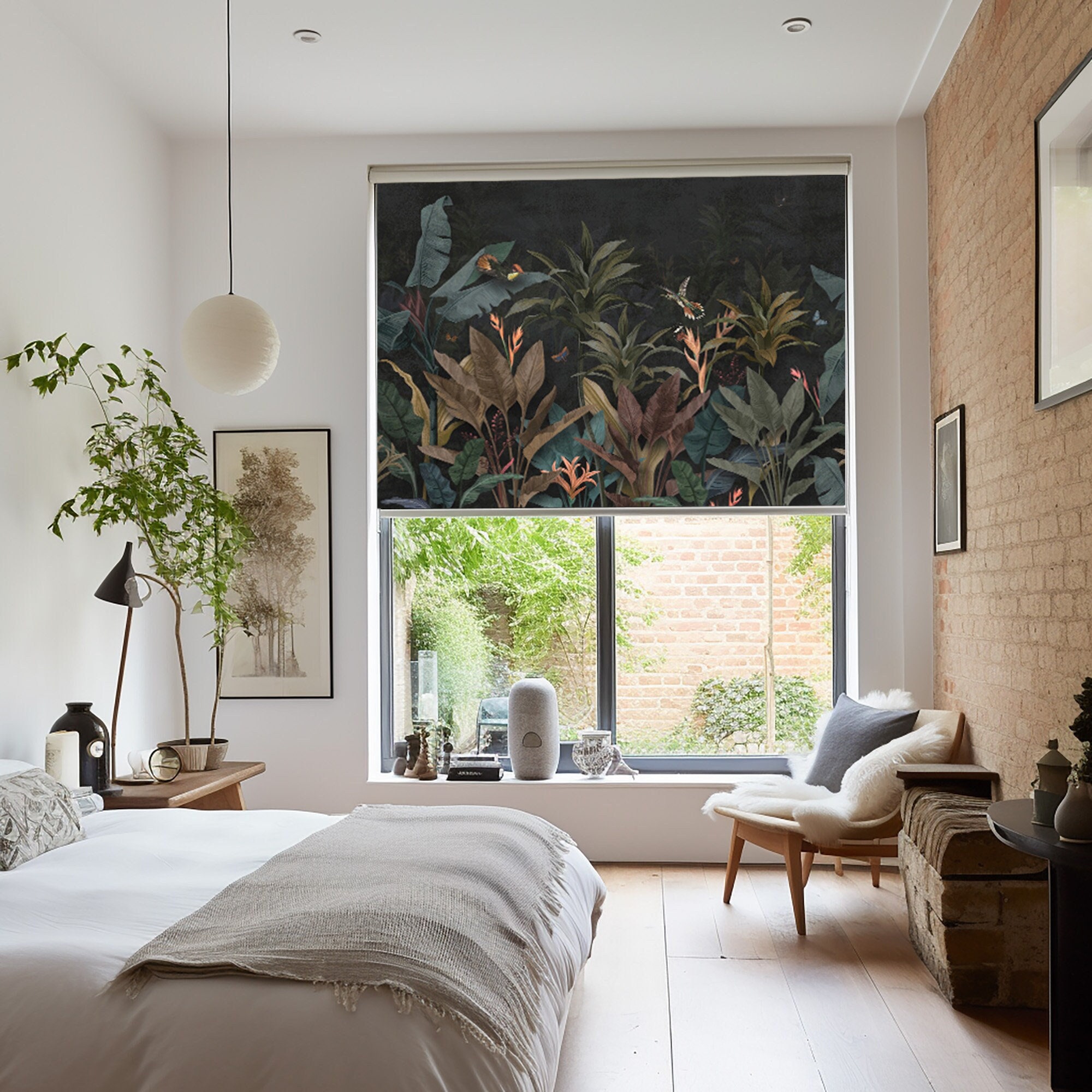 Dark Fern  Botanical Luxury Roller Shades, Dark Leaf Blackout Roller Blinds , Luxury Window Shade, Printed Roller Shades, French Door Shades