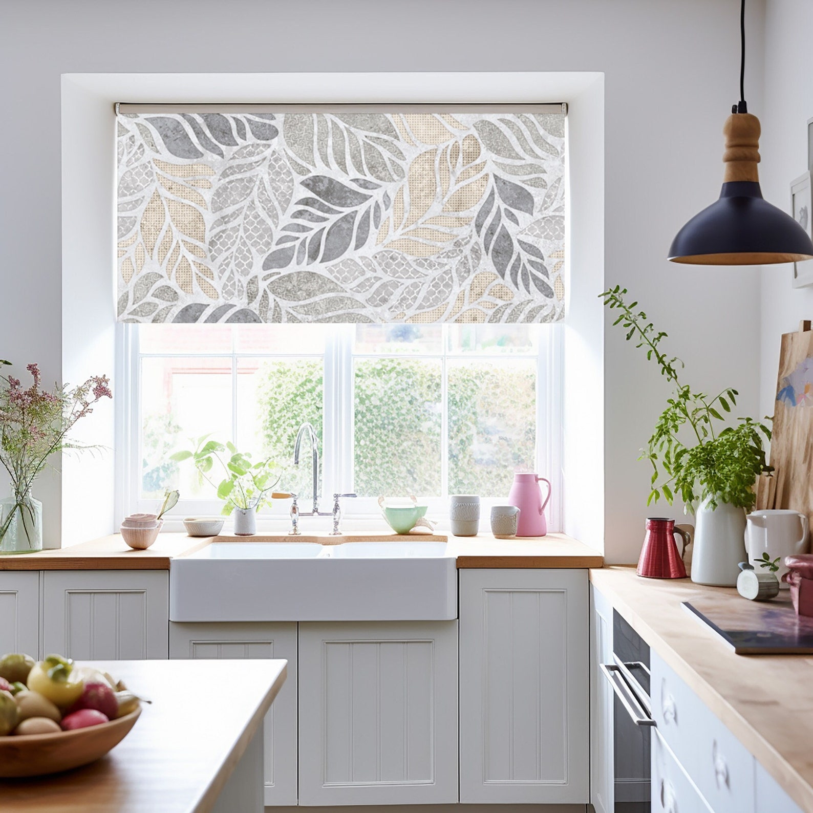 Fern Botanical Roller Shades, Leaf Boho Blackout Roller Blinds , Beige ...