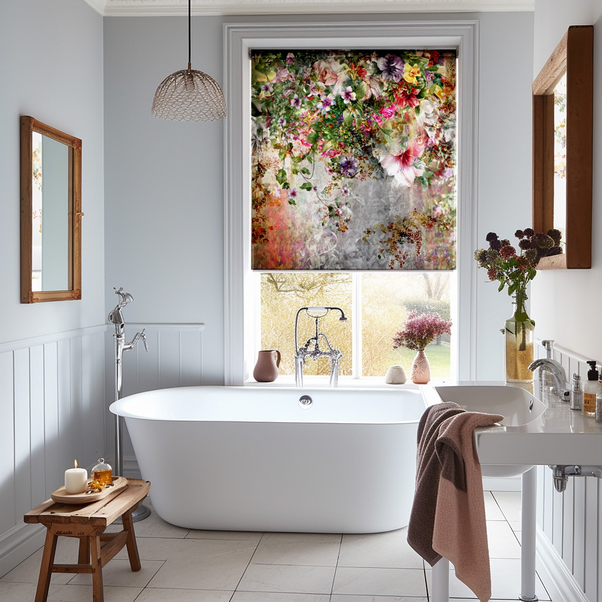 Colorful Flowers Window Treatments for Living Room, Flower Botanical Window Curtains, Roller Shade for Door, Bathroom Shades, Roller Blinds
