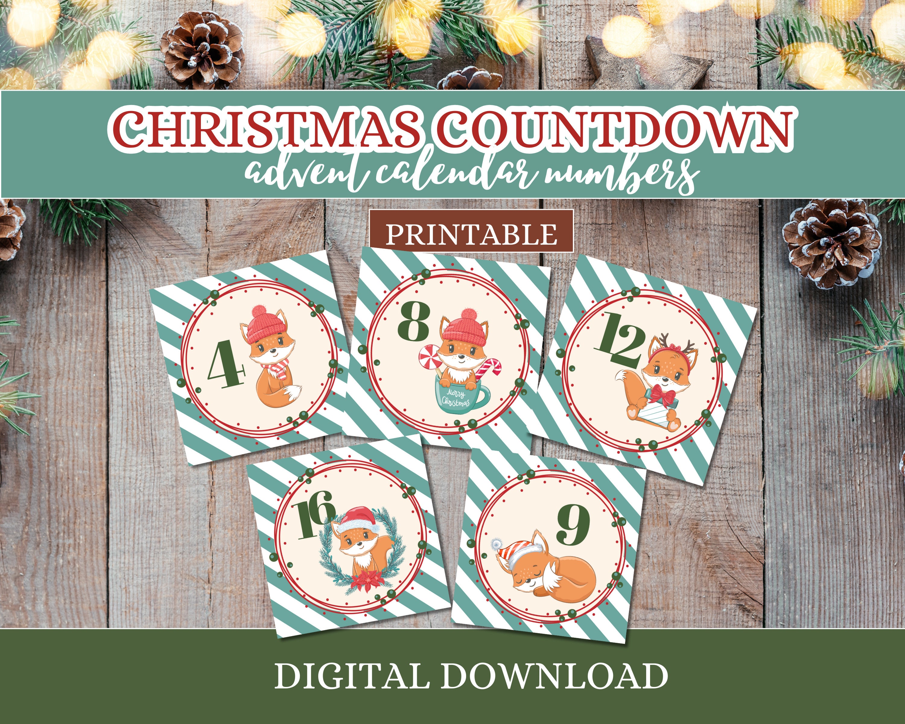 Advent Calendar, Christmas Numbers, Christmas Countdown, Advent Calendar Printable, Advent Numbers, Printable Numbers, Digital Download