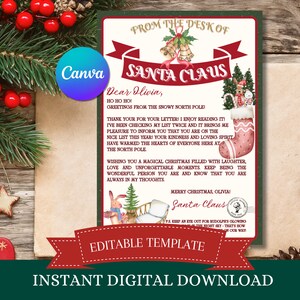 Editable Personalized Letter from Santa, From The Desk of Santa, Christmas Eve, North Pole Mail, Instant Download, Printable Template
