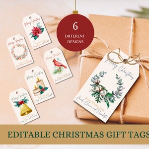 Editable Christmas Gift Tags, Holiday Gift Tags, Merry Christmas, Favor Tags, Holiday Labels, Digital Download, Download Printable
