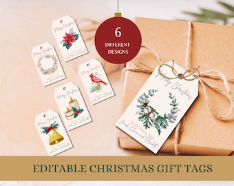 Editable Christmas Gift Tags, Holiday Gift Tags, Merry Christmas, Favor Tags, Holiday Labels, Digital Download, Download Printable