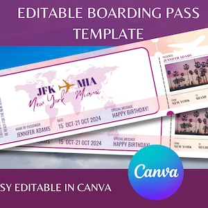 Bearbeitbare Bordkartenvorlage, druckbares personalisiertes Flugticket, Canva Bordkarte, digitaler Download DIY Bordkarte, Geschenk