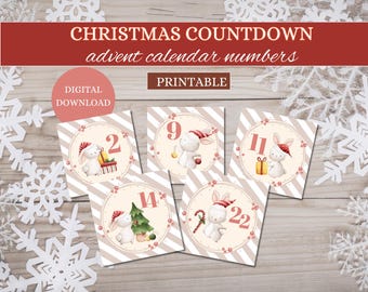 Advent Calendar, Christmas Numbers, Christmas Countdown, Advent Calendar Printable, Advent Numbers, Printable Numbers, Digital Download