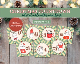 Advent Calendar, Christmas Numbers, Christmas Countdown, Advent Calendar Printable, Advent Numbers, Printable Numbers, Digital Download