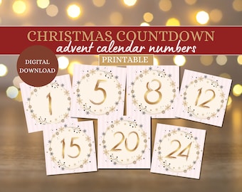 Advent Calendar, Christmas Numbers, Christmas Countdown, Advent Calendar Printable, Advent Numbers, Printable Numbers, Digital Download