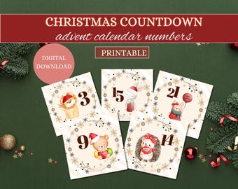 Advent Calendar, Christmas Numbers, Christmas Countdown, Advent Calendar Printable, Advent Numbers, Printable Numbers, Digital Download