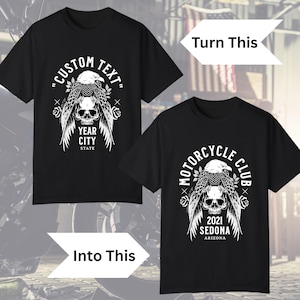 Personalized Motorcycle Shirt, Customized Biker Club T-Shirt, Eagle and Skull Biker T Shirt, Moto Club Tee with Custom Year and State Gift