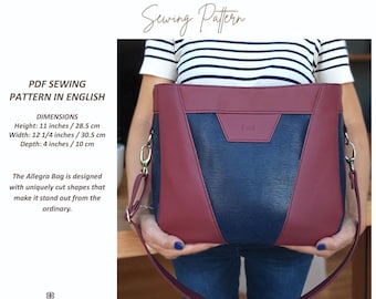 Puede incluir: Patrón de costura del bolso Allegra. Bolso burdeos y azul marino con un diseño único. El bolso mide 28,5 cm de alto, 30,5 cm de ancho y 10 cm de profundidad. El patrón está en inglés.
