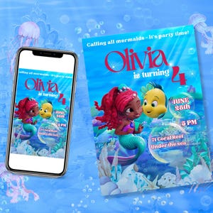 Ariel Mermaid Tales Birthday Party Customizable Invitation, Disney Jr. The Little Mermaid, Ariel Mermaid Tales Birthday Invitation