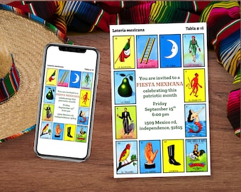 Customizable Loteria Party Invitation, Digital Loteria Party Invitation, Mexican Loteria, Loteria Invitation, Editable Loteria Invitation.