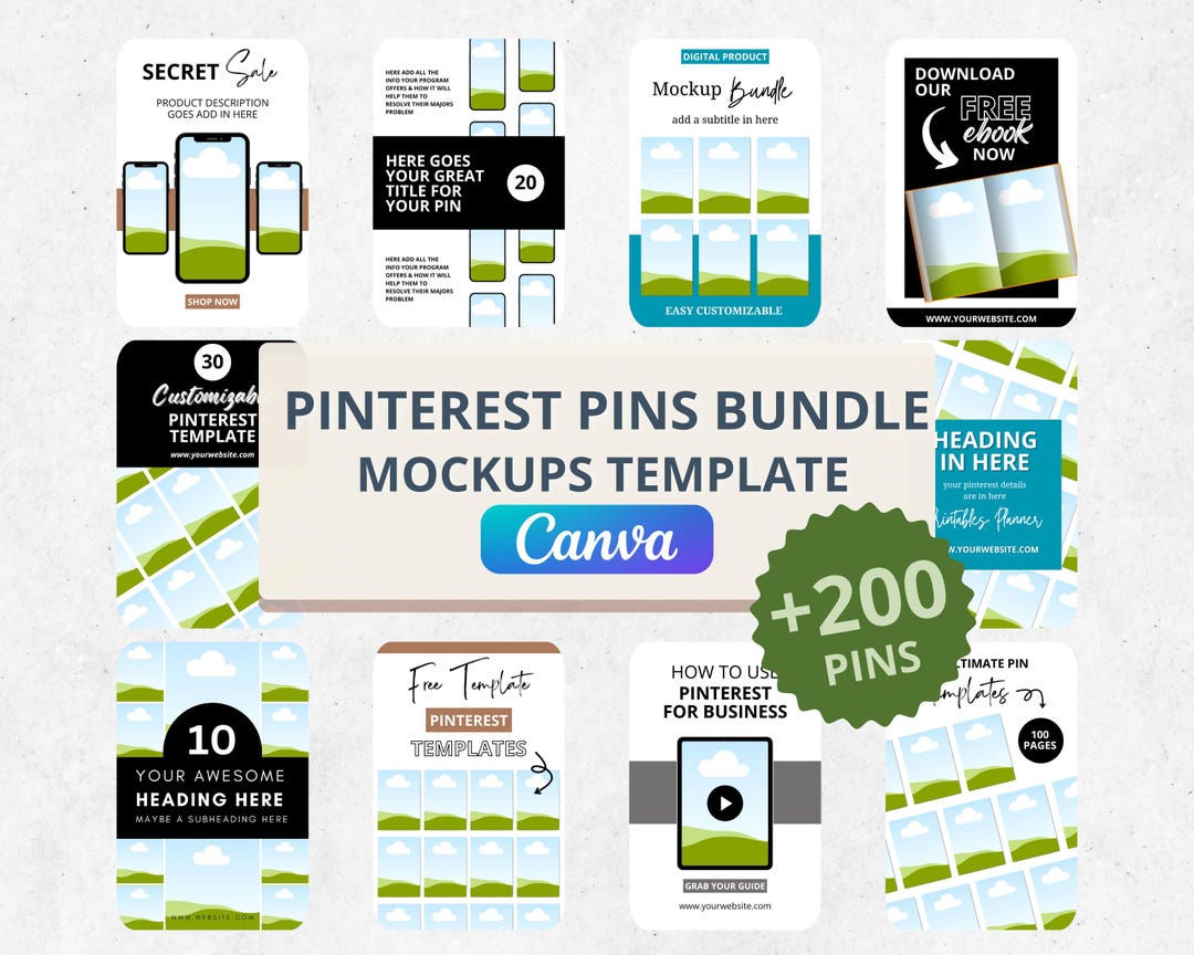 Pinterest Pin Template Bundle, +200 Customize Canva Template, Digital ...
