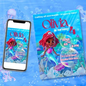 Ariel Mermaid Tales Birthday Party Customizable Invitation, Ariel Digital Invite, Disney Jr. The Little Mermaid, Ariel Mermaid Tales Birthday