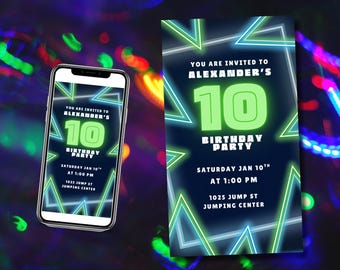 Neon Party Customizable Invitation, Neon Birthday Party Digital Invite, Neon Invitation, Editable Neon Birthday Party Invitation.