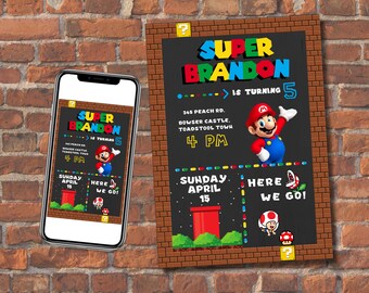 Mario Bros Birthday Party Customizable Invitation, Super Mario Bros Digital Invite, Editable Digital Mario Bros Birthday Invitation.