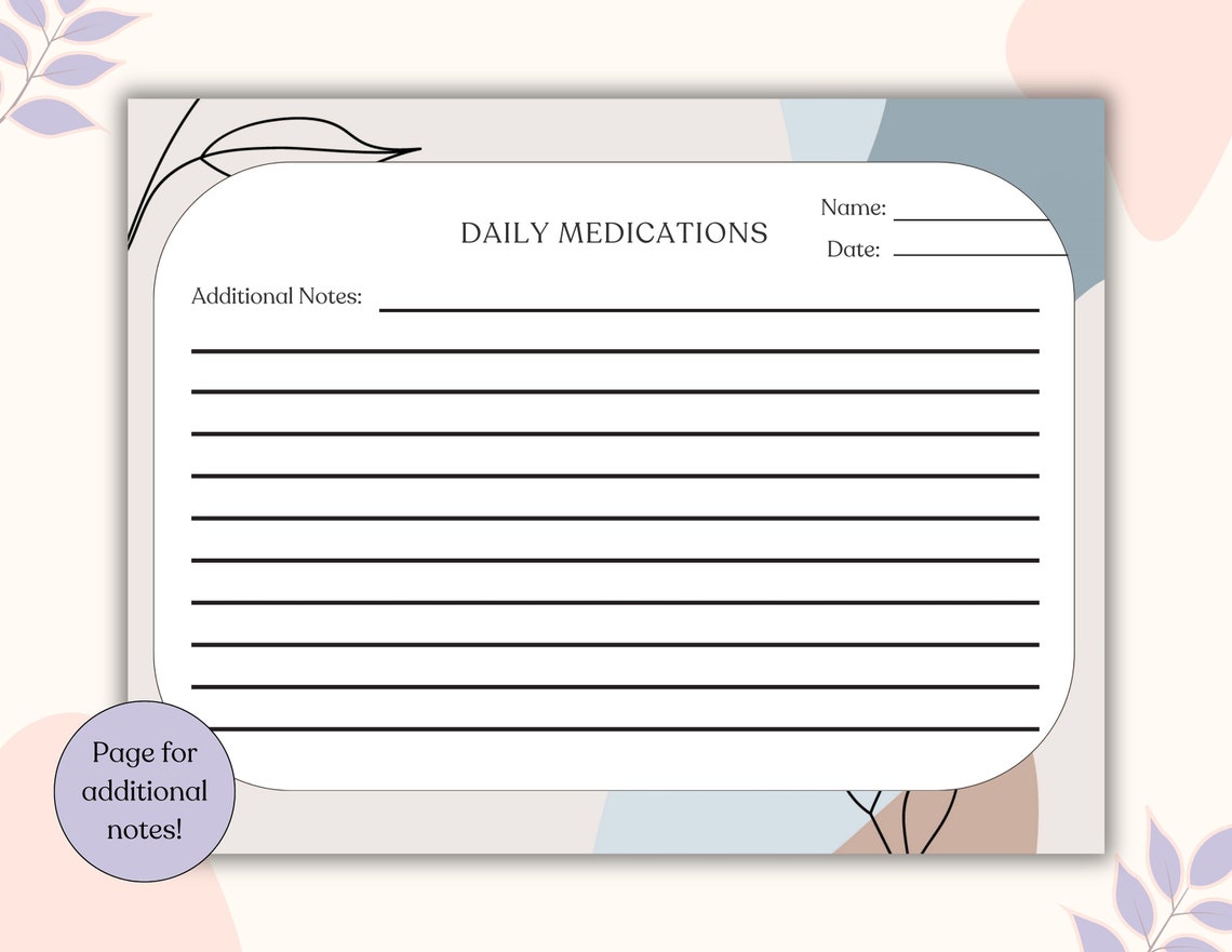 Medication Tracker Daily Medication Log Daily Medication Schedule Editable Prescription Log Am ...