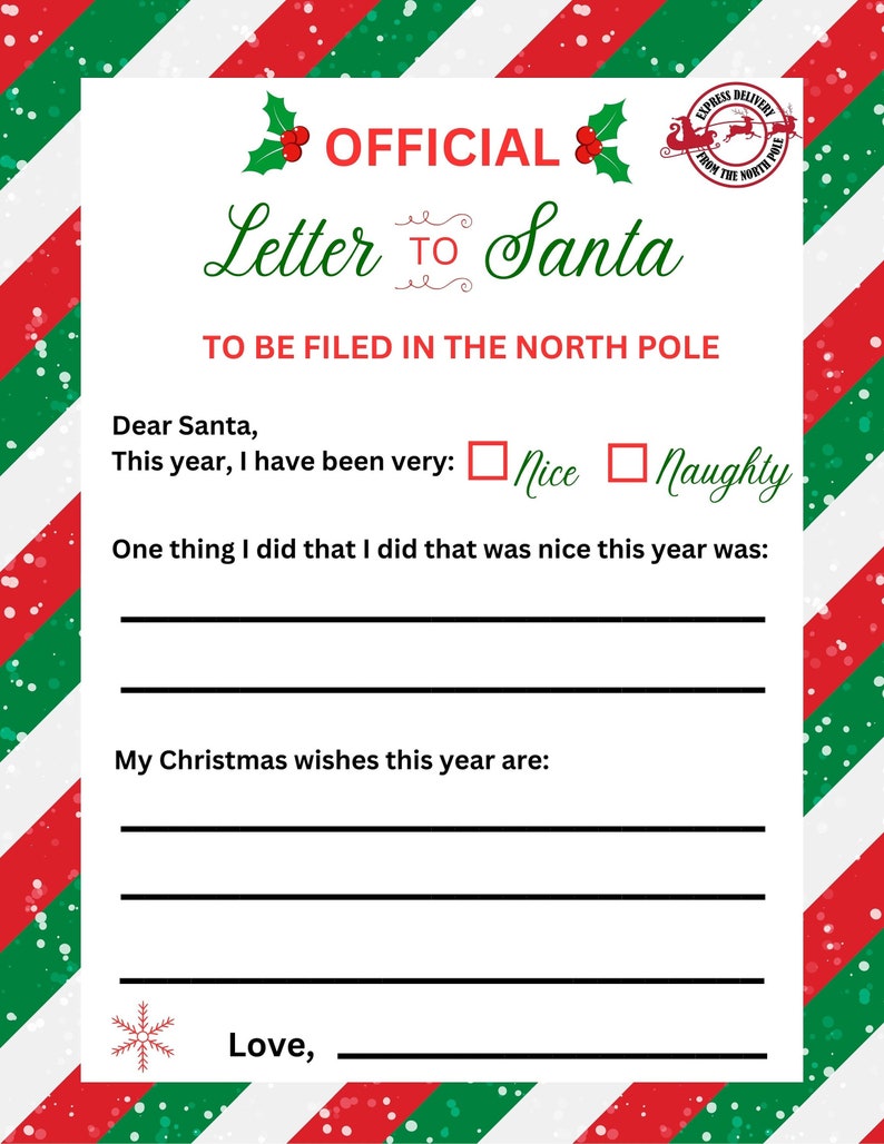 Letter to Santa Claus Easy to Print Editable Printable Digital - Etsy UK