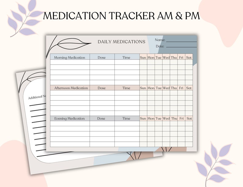 Medication Tracker Daily Medication Log Daily Medication Schedule Editable Prescription Log Am ...