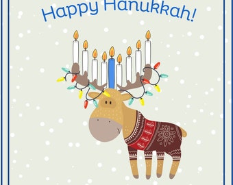 happy hanukkah holiday card funny holiday moose menorah card seasonal greeting card funny hanukkah card jewish holiday card holiday pun card