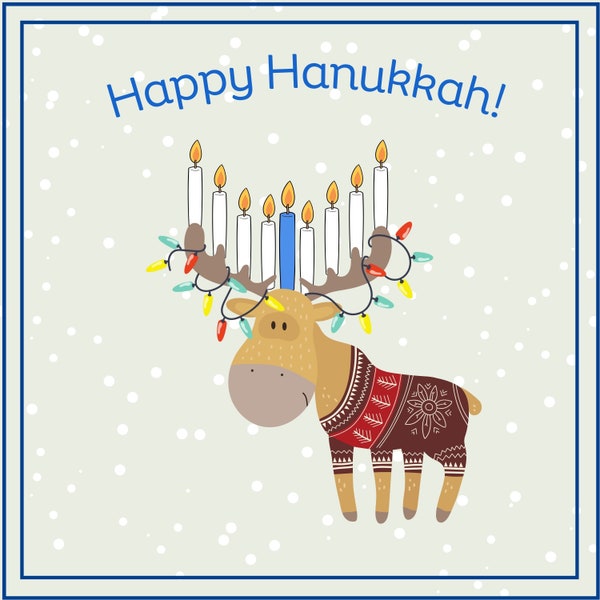 happy hanukkah holiday card funny holiday moose menorah card seasonal greeting card funny hanukkah card jewish holiday card holiday pun card