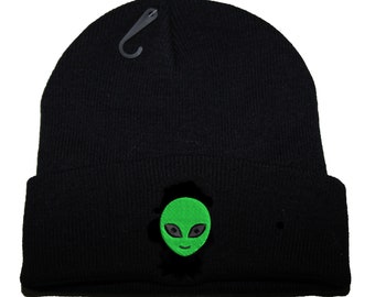 Alien Smile Face Gorro negro con logotipo de cara NWOT UFO Área 51 Extraterrestre