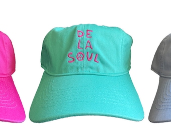 3 De La Soul Dad Hats HOT PINK, Teal of Powder Blue met geel, groen of roze logo NWOT