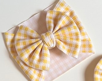 Yellow Gingham Hair Bow For infants, babies, and girls | Classic Hair Bow headbands and clips | baby bow head wrap | Mini Toddler Hair Clip