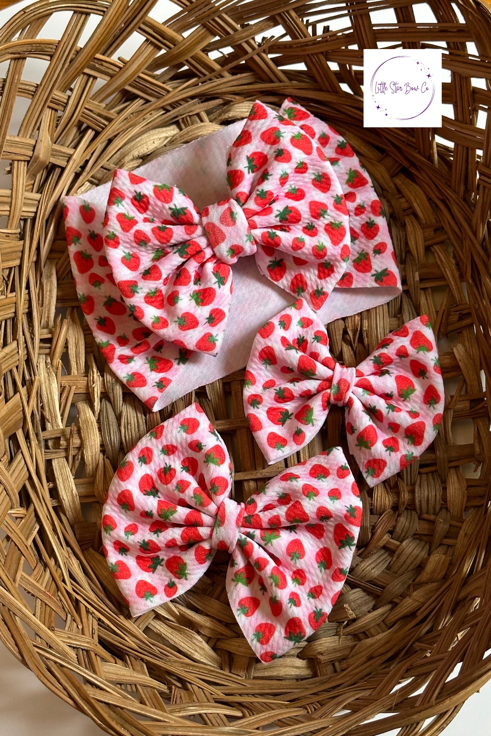 Strawberry hair bows for girls and baby bow head wraps or head bands | Perfect for Berry First, Tutti Frutti, and Two Sweet Birthday themes