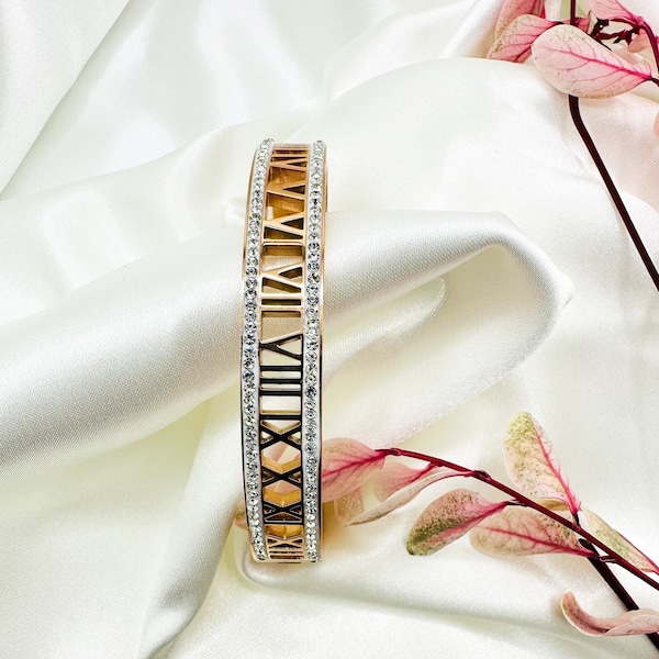 Rhinestone Roman Numeral Bracelet, Rose gold Bracelet, Jewelry For Women, Exquisite Bracelet, Unique bracelet, best gift, Anti Tarnish