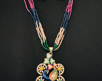 Colorful Beaded Peacock Necklace Set with Earrings – Traditional Indian Jewelry for Women – Festival & Bridal Wear| Gifts for her
