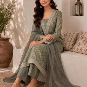 Glamorous Olive Green Chanderi Silk Suit Set with Dupatta | Festive Indian Salwar Kameez | Ethnic Wear for Women | Gifts for Wear