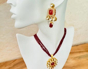 Beautiful Handcrafted Red Beads Kundan Necklace Set | Traditional Indian Jewelry | Gold Plated Bridal Choker Set with Earrings